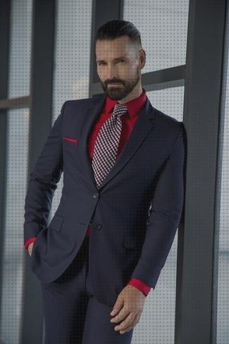 Las mejores marcas de trajes traje de hombre corbata negra y pañuelo rojo elegante